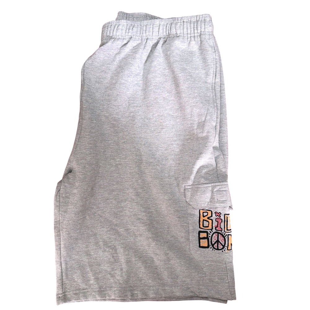 Billabong Mens Gray Fleece Cargo Sweat Shorts Graphic Relaxed Fit Size 3XLB